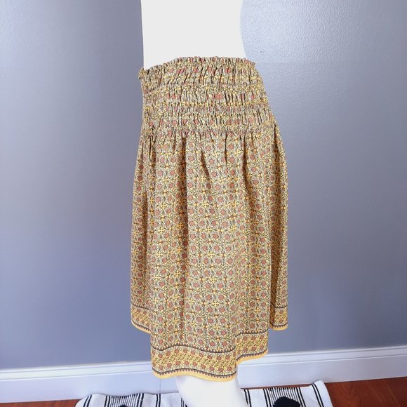 Max Studio Womens Smocked Waist Skirt Size Large Yellow Floral Print Knee Length - Picture 4 of 8